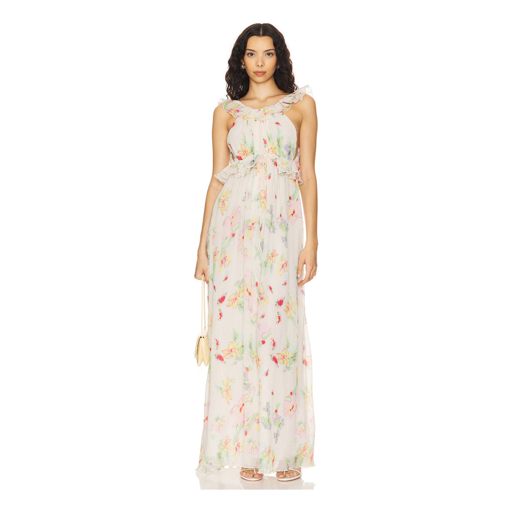 For Love&Lemons L Abby $298 Romantic Floral Maxi Dress Backless Ruffle Cream NWT - Picture 5 of 12